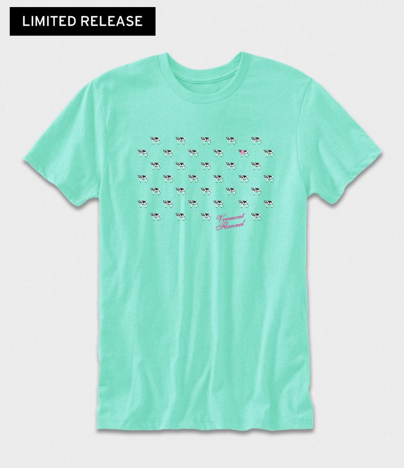 Adult Vermont Graphic Tee Cow A Dots Teal