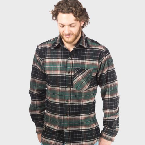 Fitted Flannel Shirt Earth Black Brown Green