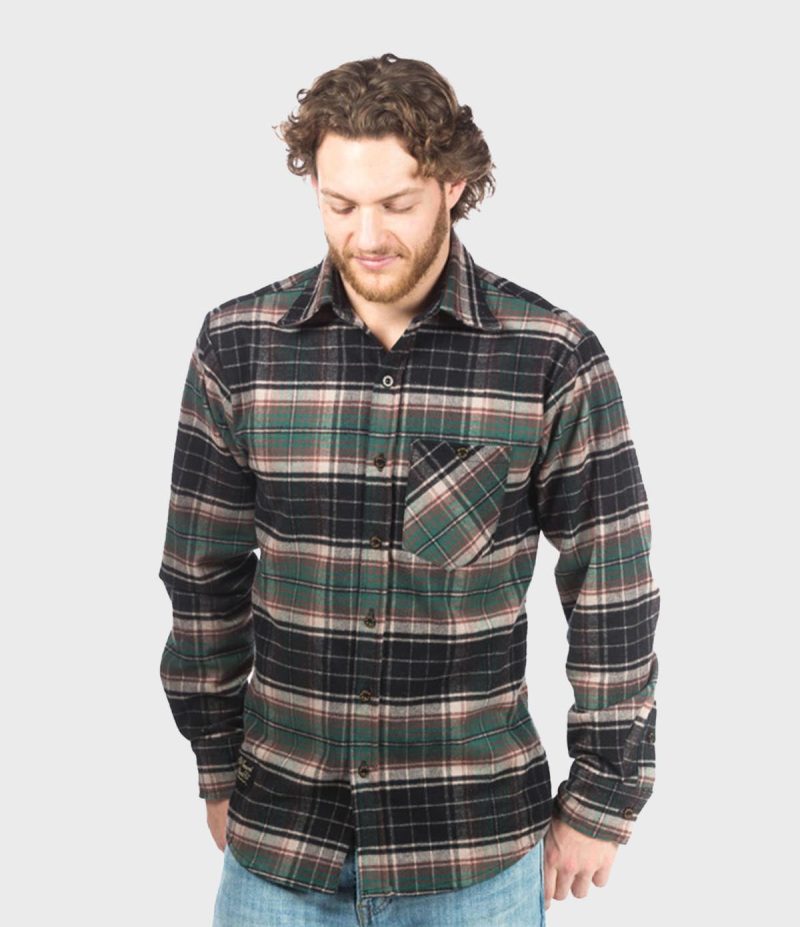 Fitted Flannel Shirt Earth Black Brown Green