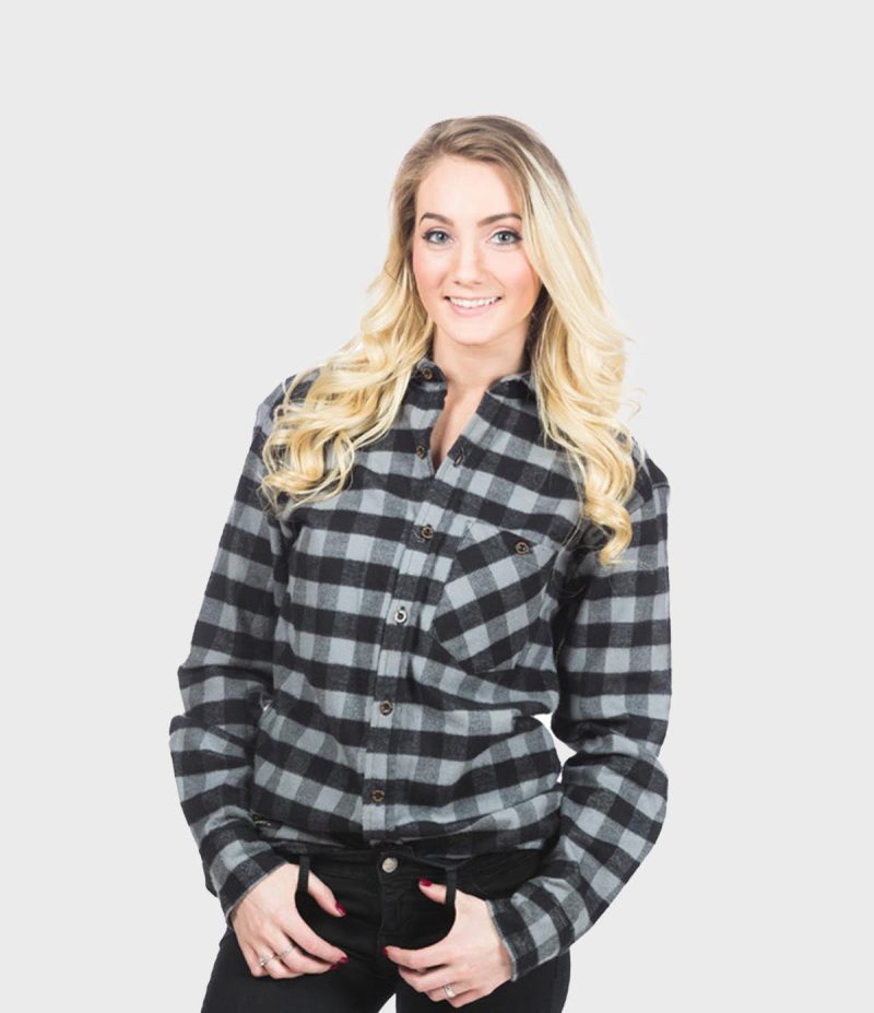 Fitted Flannel Shirt Gray Buffalo Womens