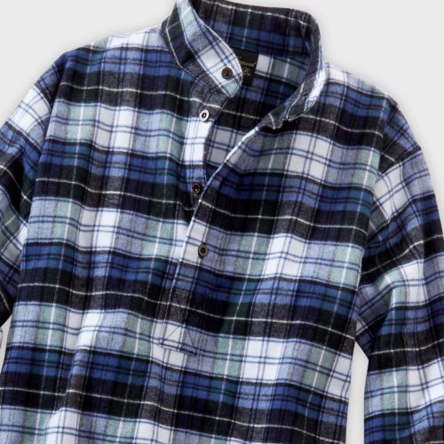 Flannel Henley Pullover Shirt Campbell White Blue Black