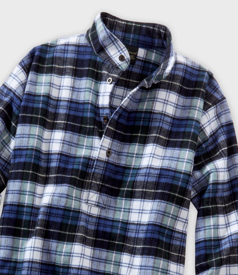 Flannel Henley Pullover Shirt Campbell White Blue Black