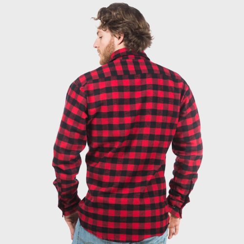 Mens Flannel Button Down Shirt Red Black Check Back