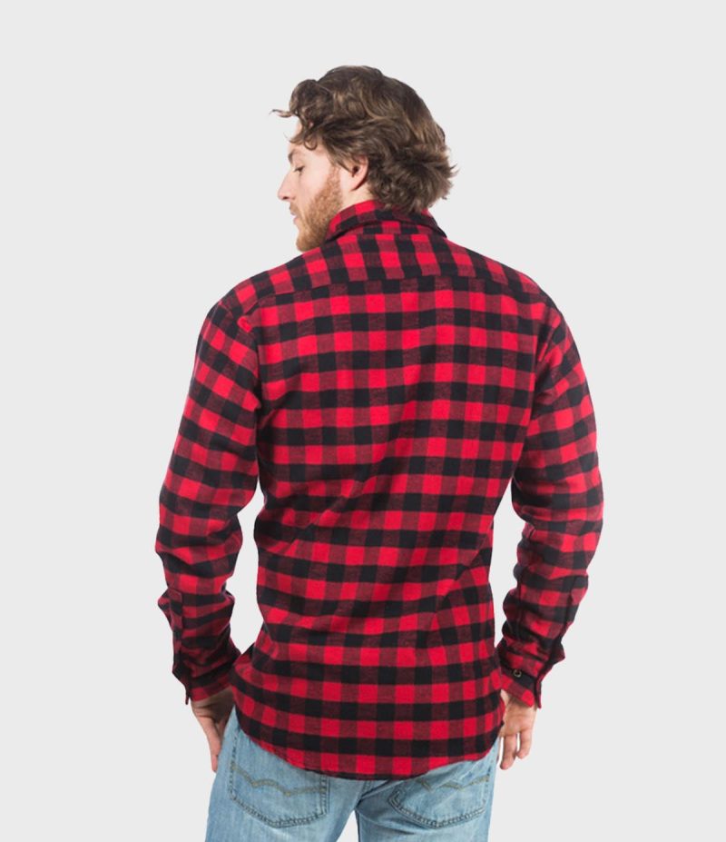 Mens Flannel Button Down Shirt Red Black Check Back